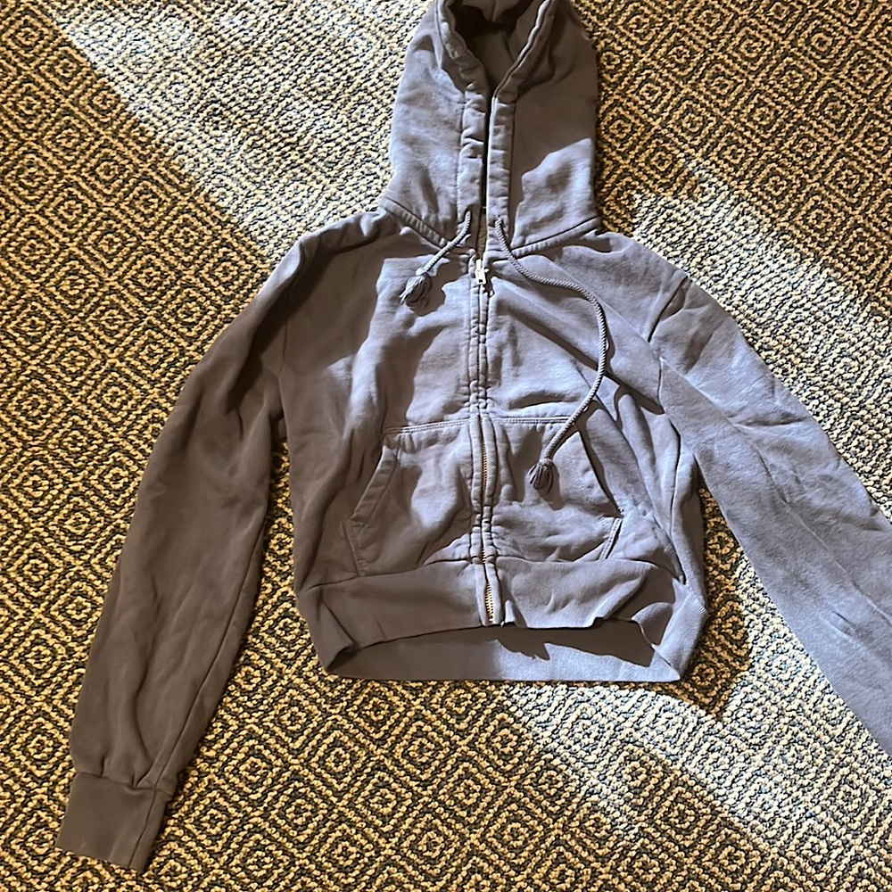 Brandy Melville dark blue cropped zip up hoodie